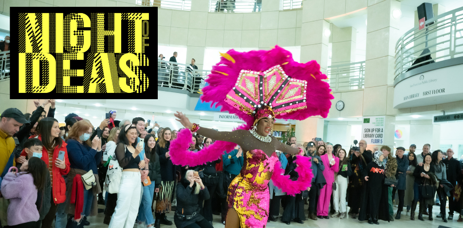 Drag performer in Main Atrium NOI Celebration 2023