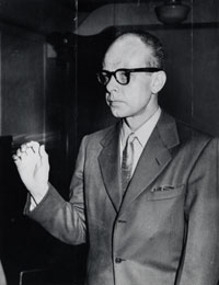 Harry Hay taking oath at HUAC Hearing