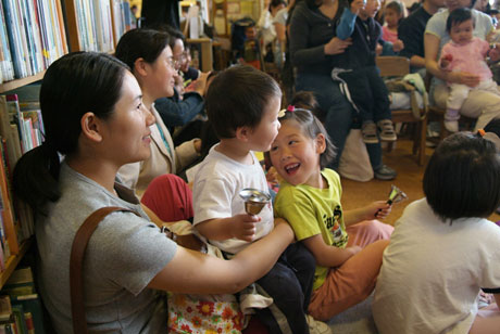 Family at Parkside Branch with instruments